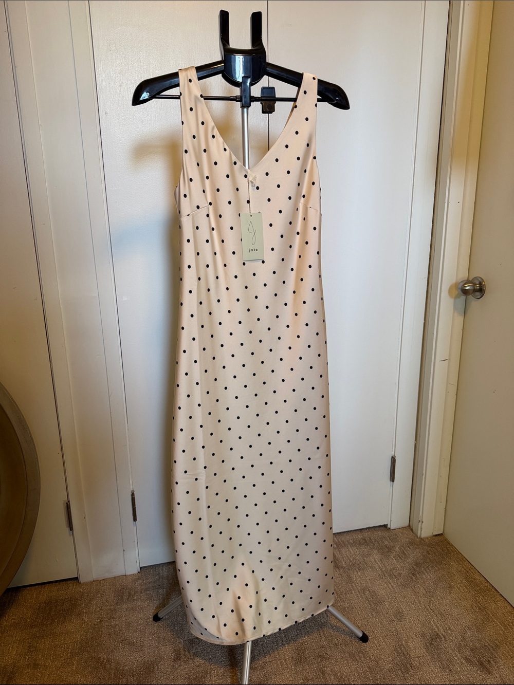 Joie Cream Polka Dot V-Neck Maxi Slip Dress